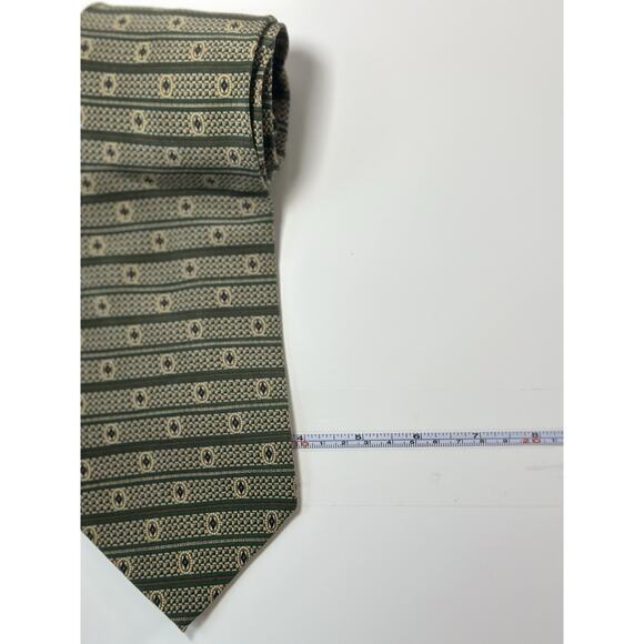 Stafford 100% Silk Tie Green Gold Navy Geometric Pattern Made in Italy 57” - Picture 3 of 9